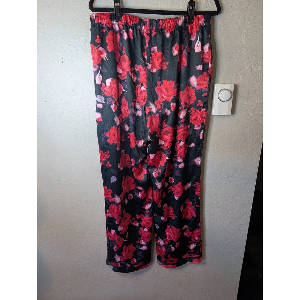 Victoria Secret Romantic Floral Rose Pattern Sleep Wear Pajama Bottom Satin sz L